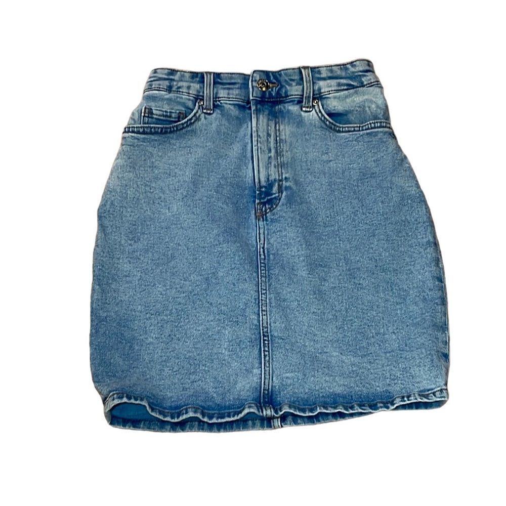 Divided Jean Skirt, stretchy, above knee, washed blue denim, 2